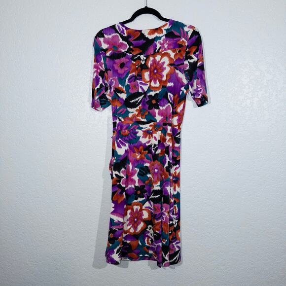 Lily Purple‎ Watercolor Floral Faux Wrap Midi Dress Size Medium - Picture 5 of 6